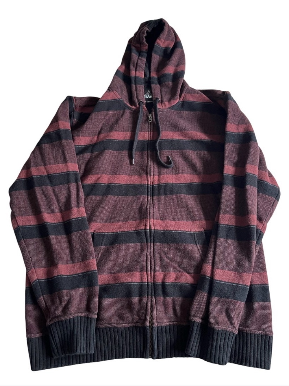 Prana Full Zip Hoodie Jacket Men Large Red Striped Athleisure Workout